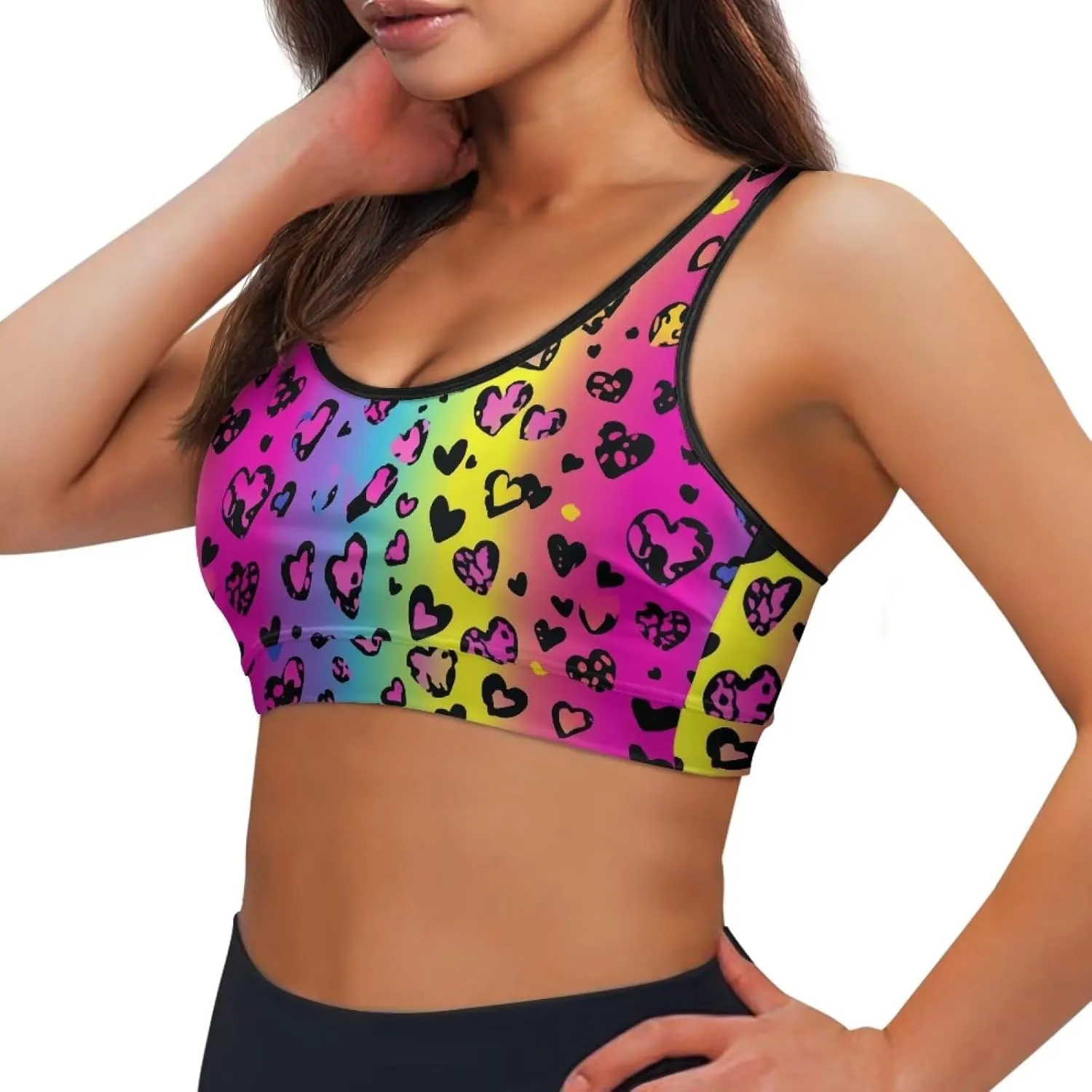 Black Sport Bra Top Back Pocket Racerback Running Bra for Workout Gym Activewear Yoga Sport Bras for Women,Black