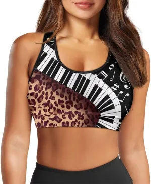 Black Sport Bra Top Back Pocket Racerback Running Bra for Workout Gym Activewear Yoga Sport Bras for Women,Black