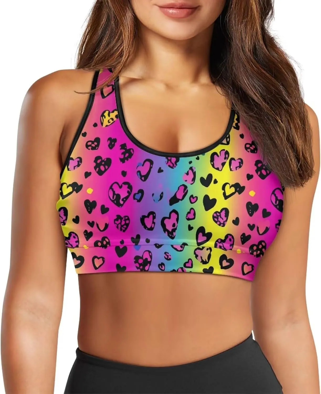 Black Sport Bra Top Back Pocket Racerback Running Bra for Workout Gym Activewear Yoga Sport Bras for Women,Black