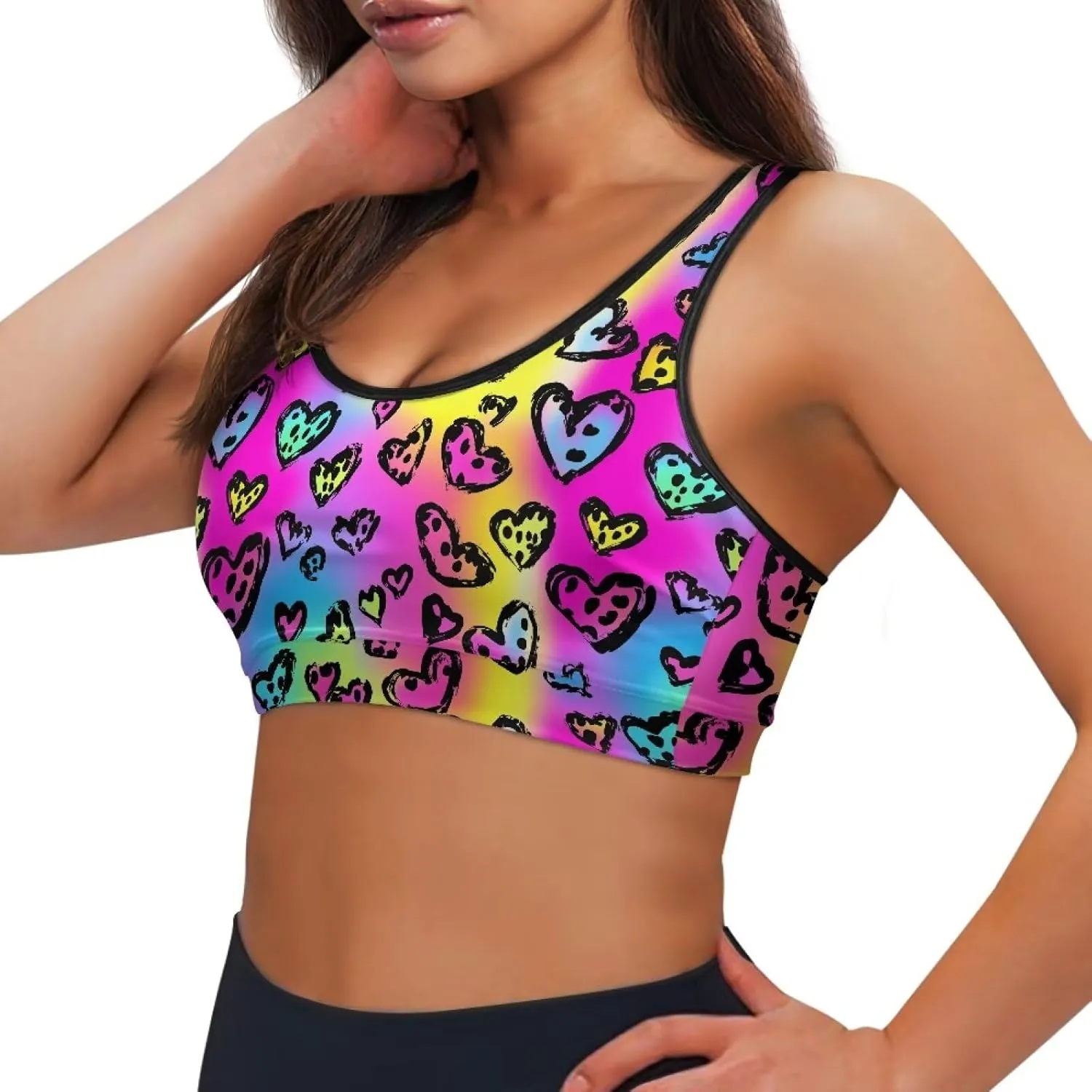 Black Sport Bra Top Back Pocket Racerback Running Bra for Workout Gym Activewear Yoga Sport Bras for Women,Black