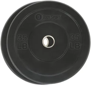 Body Sport 2” Rubber Olympic Bumper Plate Plate Set – Bumper Weight Plates – Set of Free Weights for Strength Training – Impact Absorbing Bumper Plates with Stainless Steel Insert