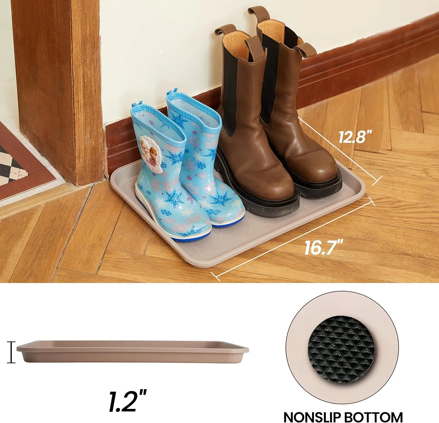 Boot Tray for Entryway Indoor, Heavy Duty Shoe Mat Tray 2 Packs, 16.7"x12.8" Waterproof Muddy Mat with Raised Edge, Outdoor Multi-Purpose for Boots, Shoes, Garden, Pets