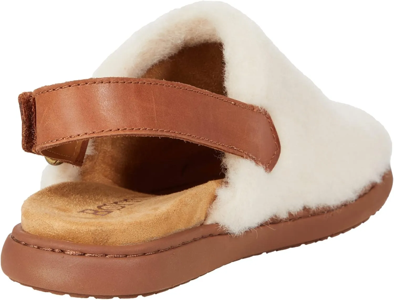 BORN Women's Beige Shearling Lined Wooden Clog Slippers