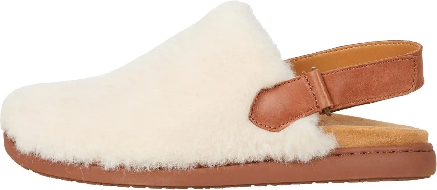 BORN Women's Beige Shearling Lined Wooden Clog Slippers