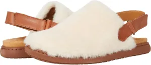 BORN Women's Beige Shearling Lined Wooden Clog Slippers