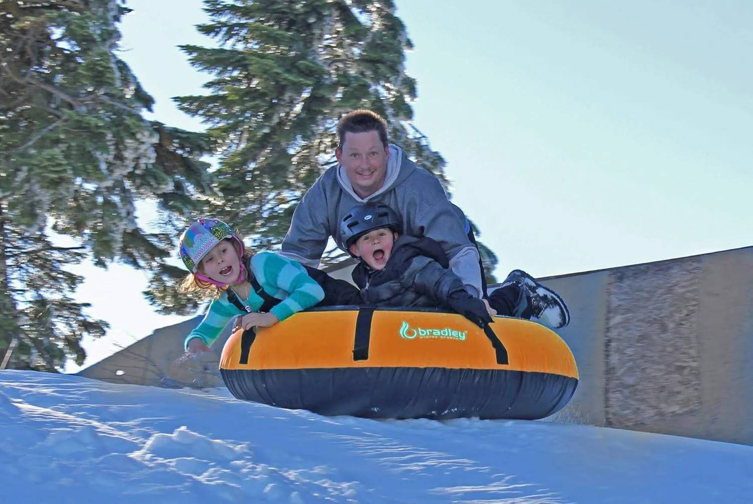 Bradley Colossal 60" Snow Tube with Slick, Heavy-Duty Bottom for Fast Sledding – Large Rubber Truck Tire Tube with Cover, 4 Handles, Patented Tow Strap and Made in USA