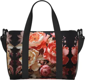 Brightly colored peonies Hand-held travel bag, messenger casual handbag, suitable for work, travel, fitness, tourism, women's zipper storage bag,