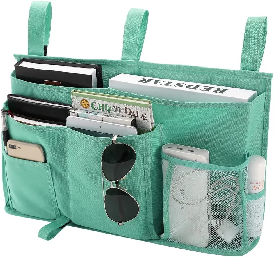 Bseash Bunk Bed Organizer, Bedside Caddy Hanging Bed Organizer Storage Bag 8 Pockets, for College Dorm Rooms Bed, Hospital Bed, Baby Bed Rails, 600D Oxford Cloth (Light Green)