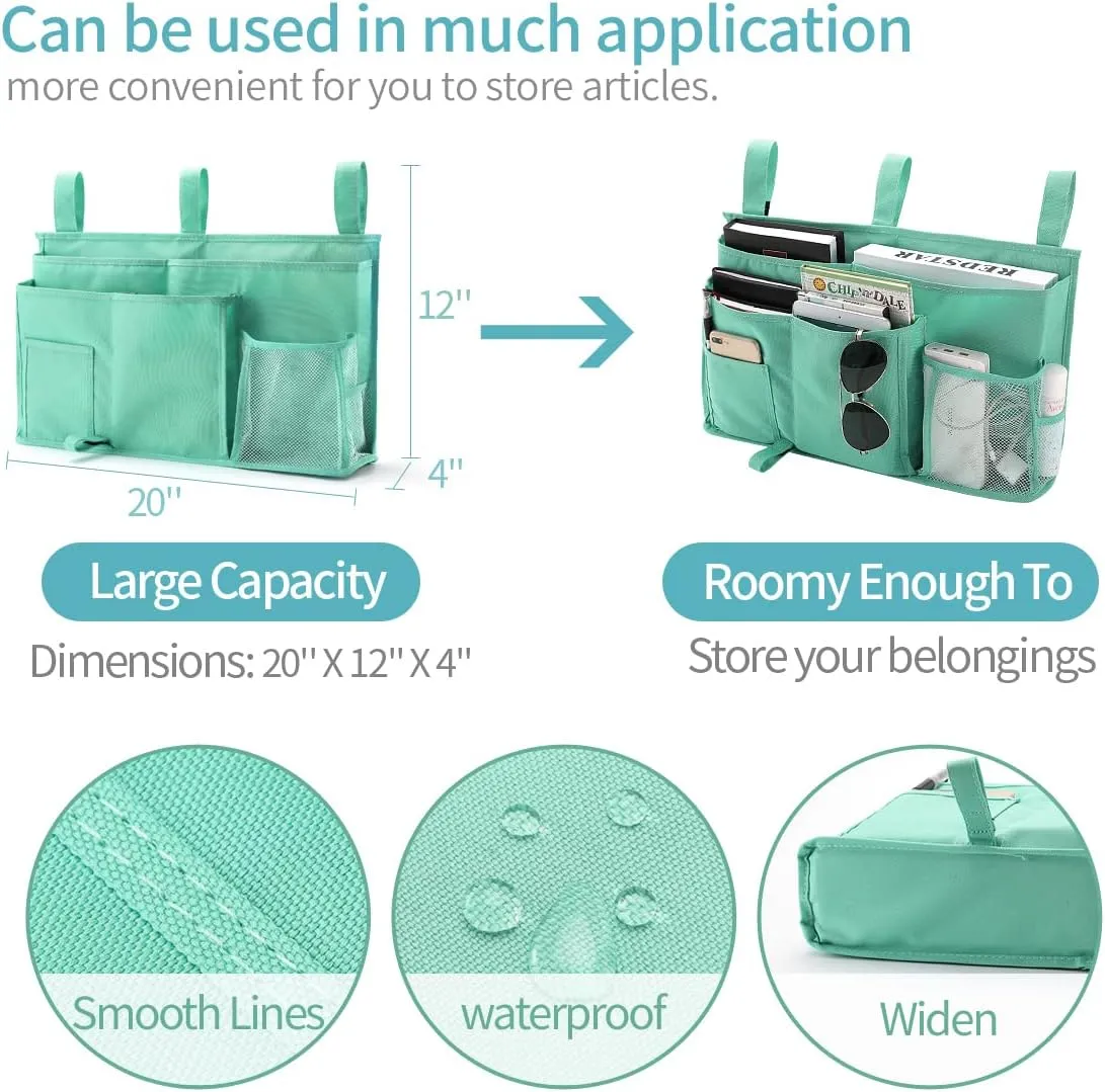 Bseash Bunk Bed Organizer, Bedside Caddy Hanging Bed Organizer Storage Bag 8 Pockets, for College Dorm Rooms Bed, Hospital Bed, Baby Bed Rails, 600D Oxford Cloth (Light Green)