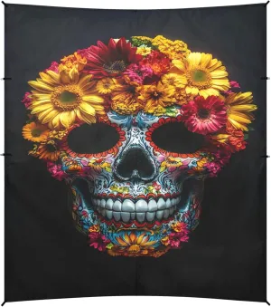 Burbuja Mexican Skull Colorful Flowers Beach Canopy Windproof Beach Tent Sun Shade with 4 Sandbags & Sand Shovel, Portable Sun Shelter for Family Camping Picnic