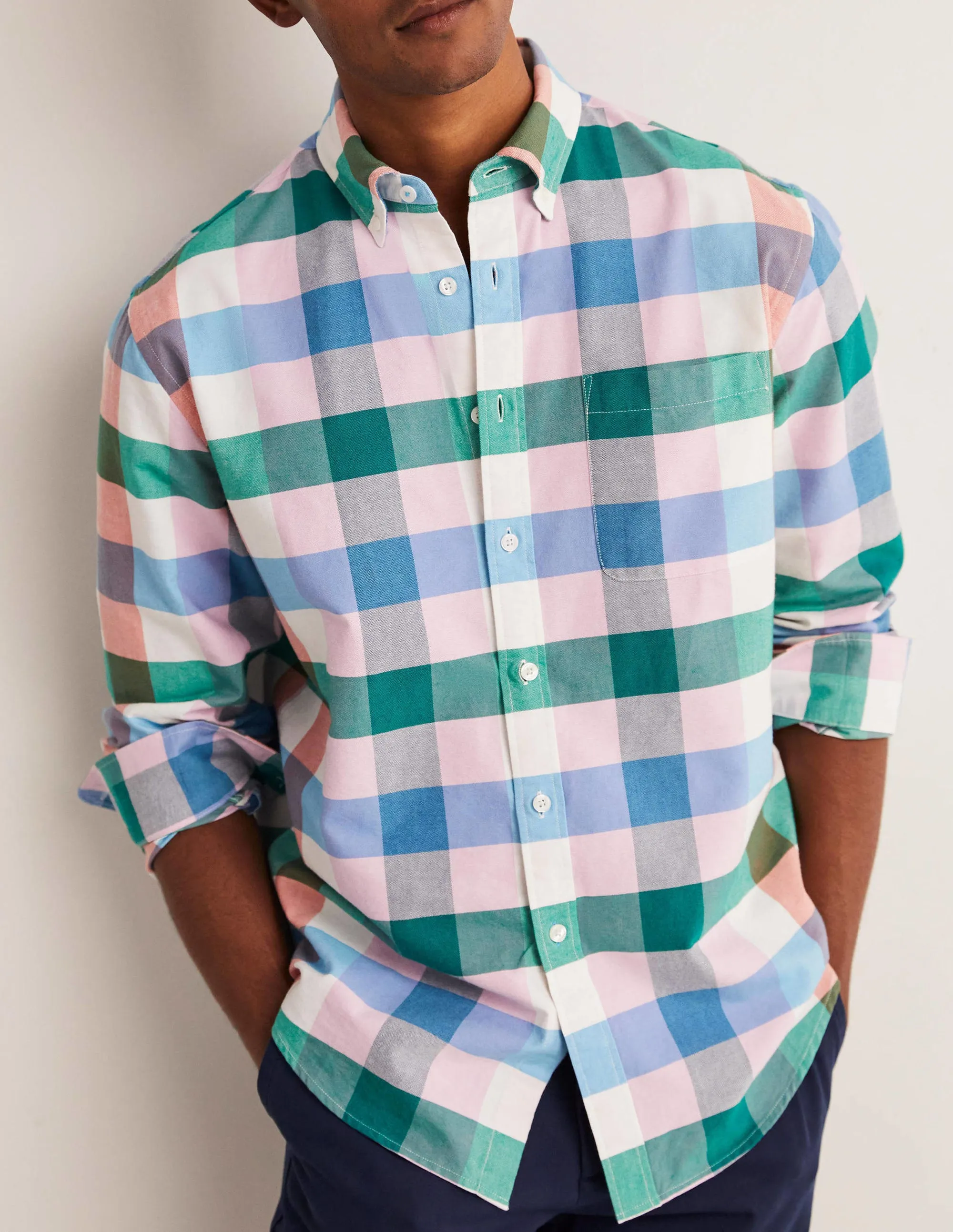 Button Down Oxford Shirt-Bonbon Periwinkle Check