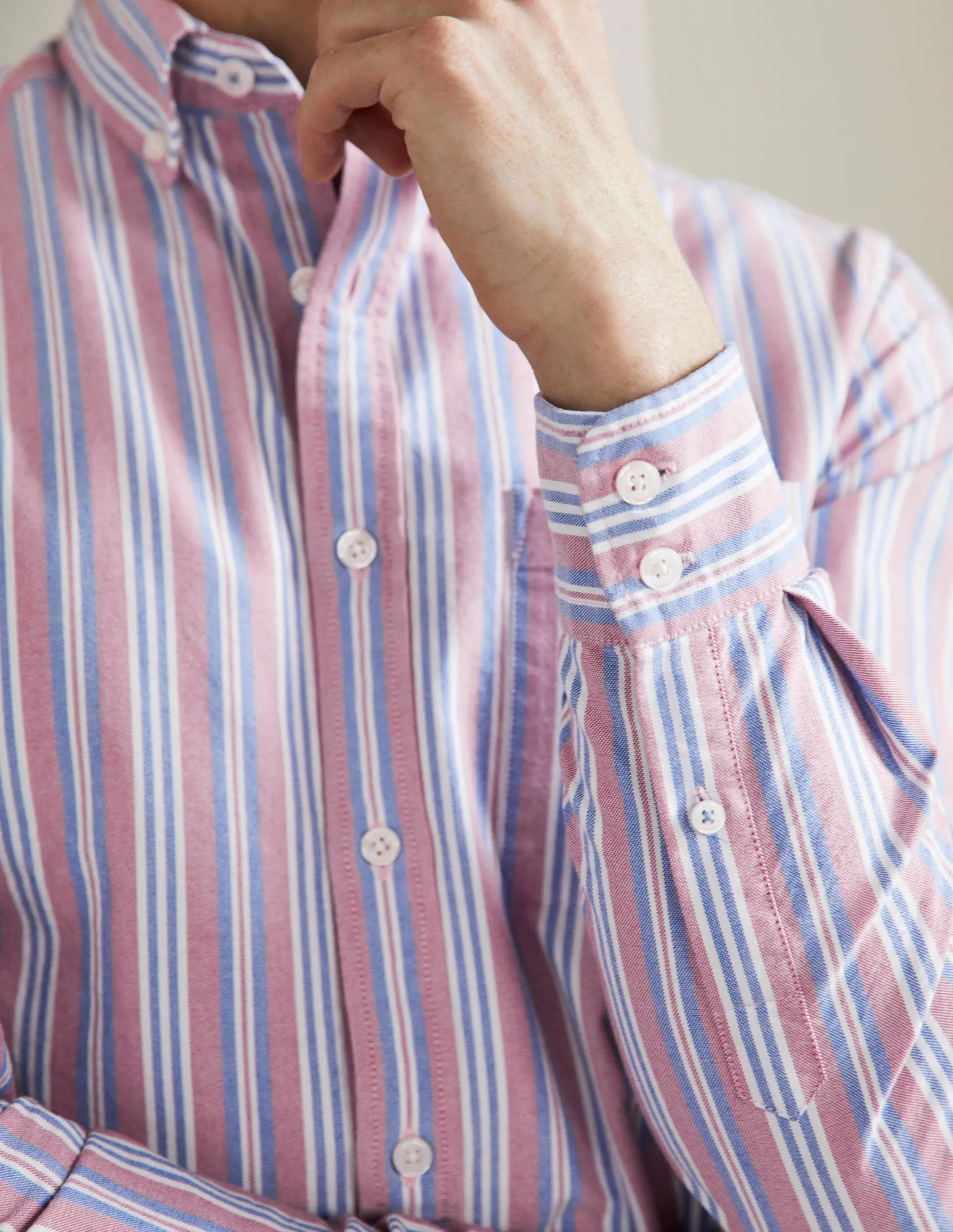 Button Down Oxford Shirt-Dusky Red/ Lapis Blue