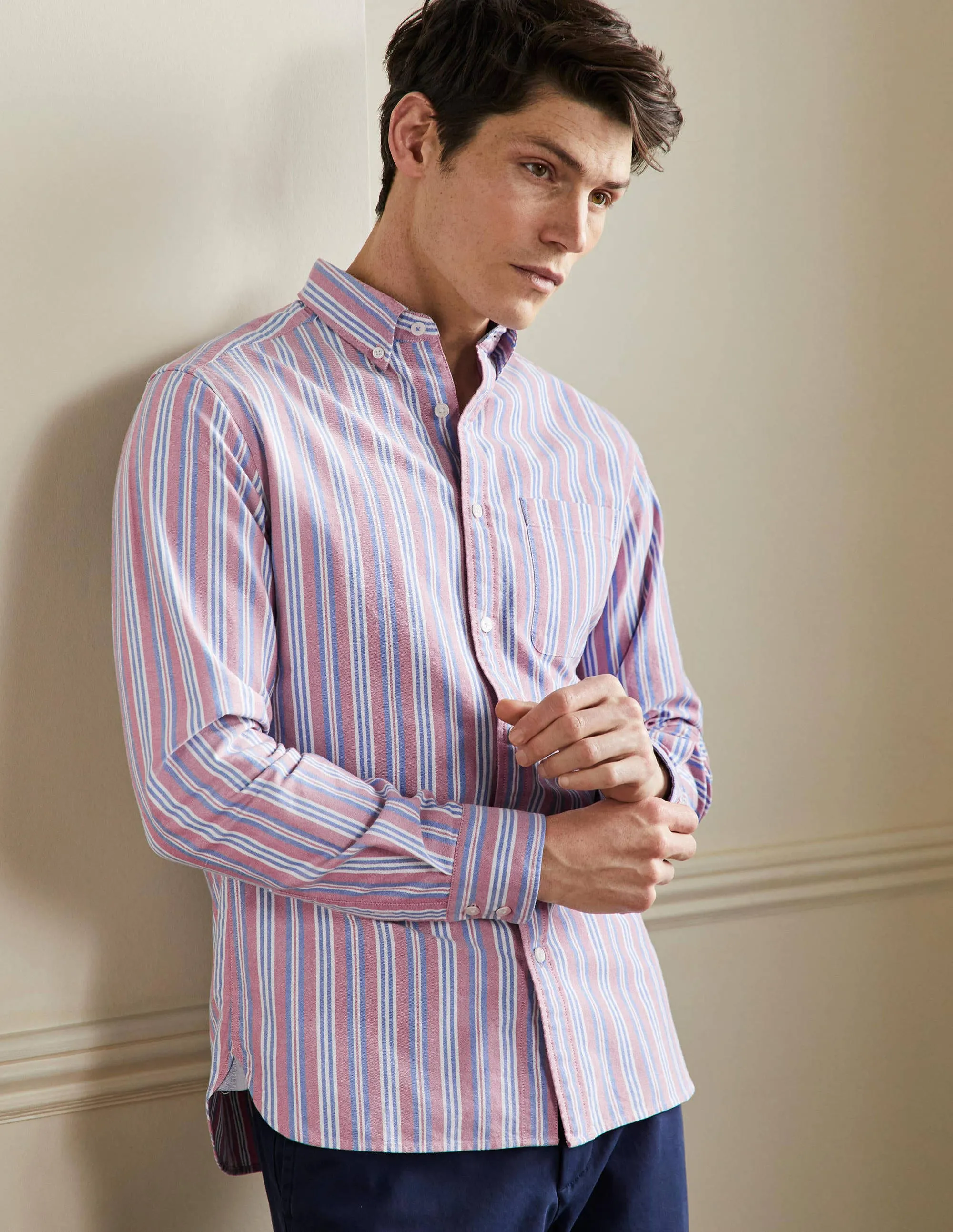 Button Down Oxford Shirt-Dusky Red/ Lapis Blue
