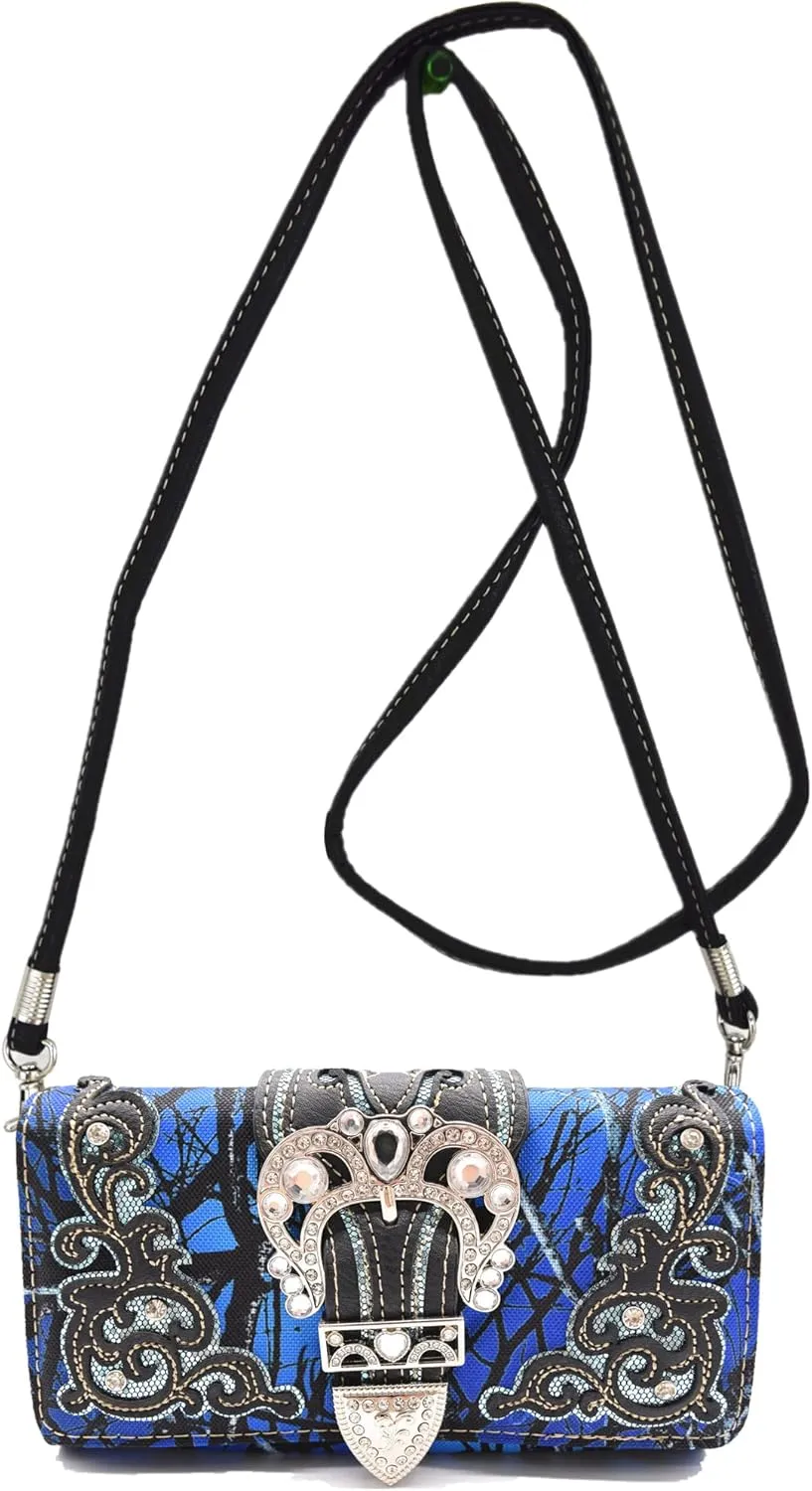 Camouflage Buckle Western Style Country Purse Single Shoulder Bags Clutch Women Blocking Wristlet Wallet