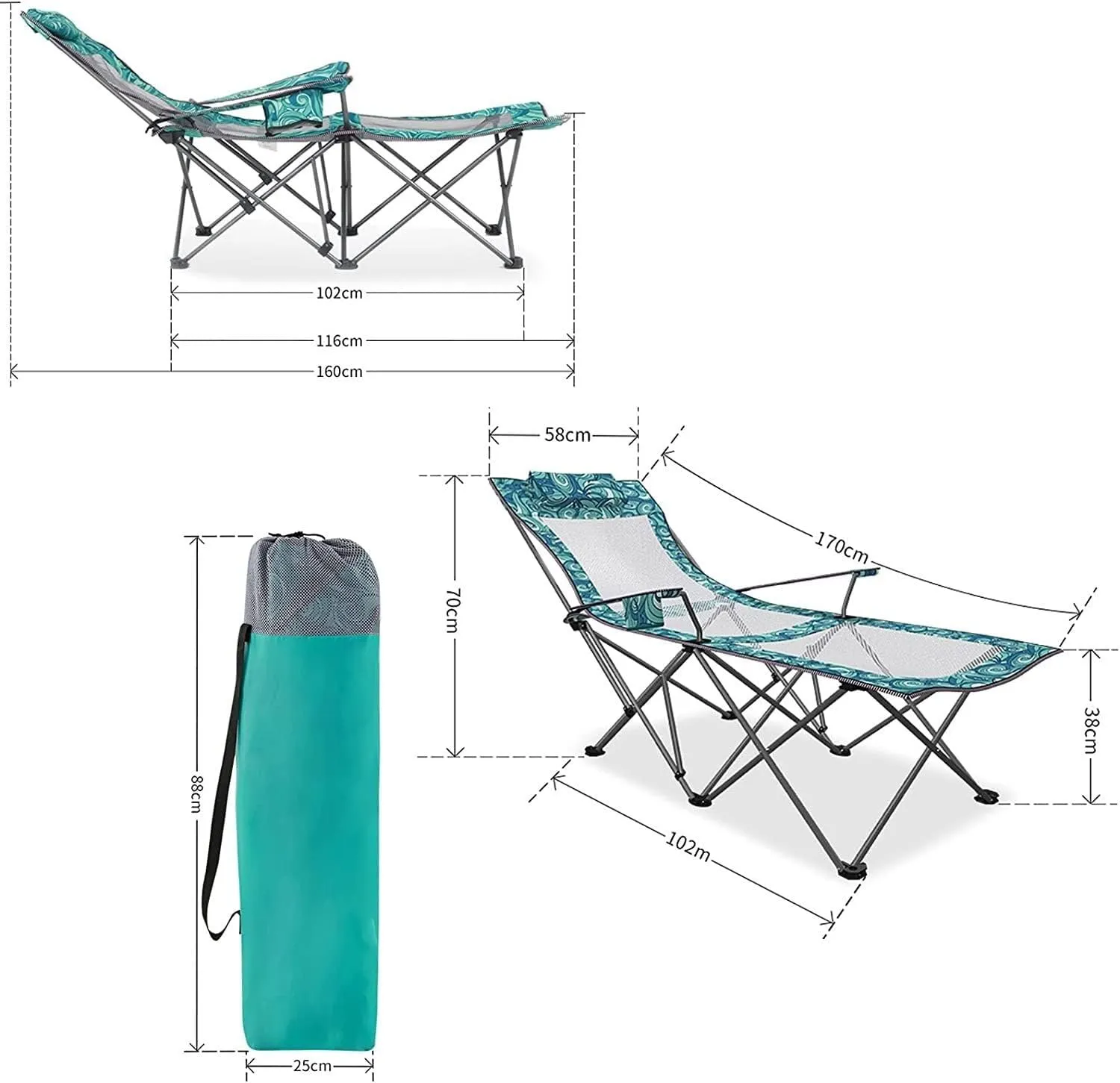 Camping Chair Outdoor Chair Foldable Chair Portable Camping Chair With Footrest Mesh Backrest Folding Reclining Lunch Break Bed Sitting Lying Dual-Purpose Beach Seat Folding Camping Chair ( Color : D