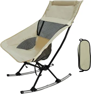Camping Chair, Portable Fully Padded Camping Chair with Lumbar Support, Lightweight Foldable Chair with Carry Bag for Outdoor Camp, Hiking, Travel, Beach and Picnic (Beige)
