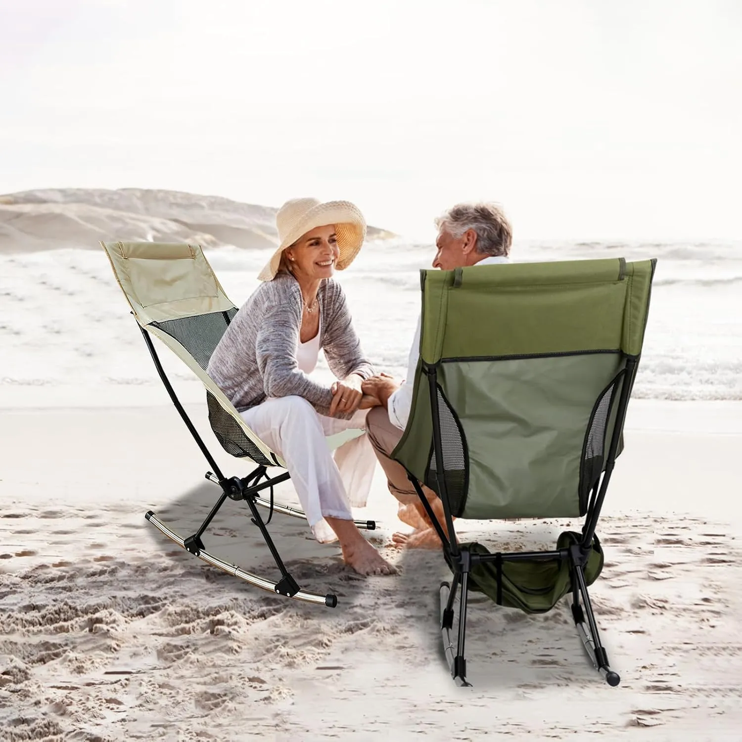 Camping Chair, Portable Fully Padded Camping Chair with Lumbar Support, Lightweight Foldable Chair with Carry Bag for Outdoor Camp, Hiking, Travel, Beach and Picnic (Beige)