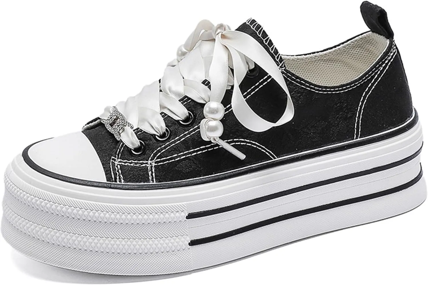 Canvas Platform Sneakers for Women Girls Embroidered Floral Walking Sneakers Low Top Casual Shoes