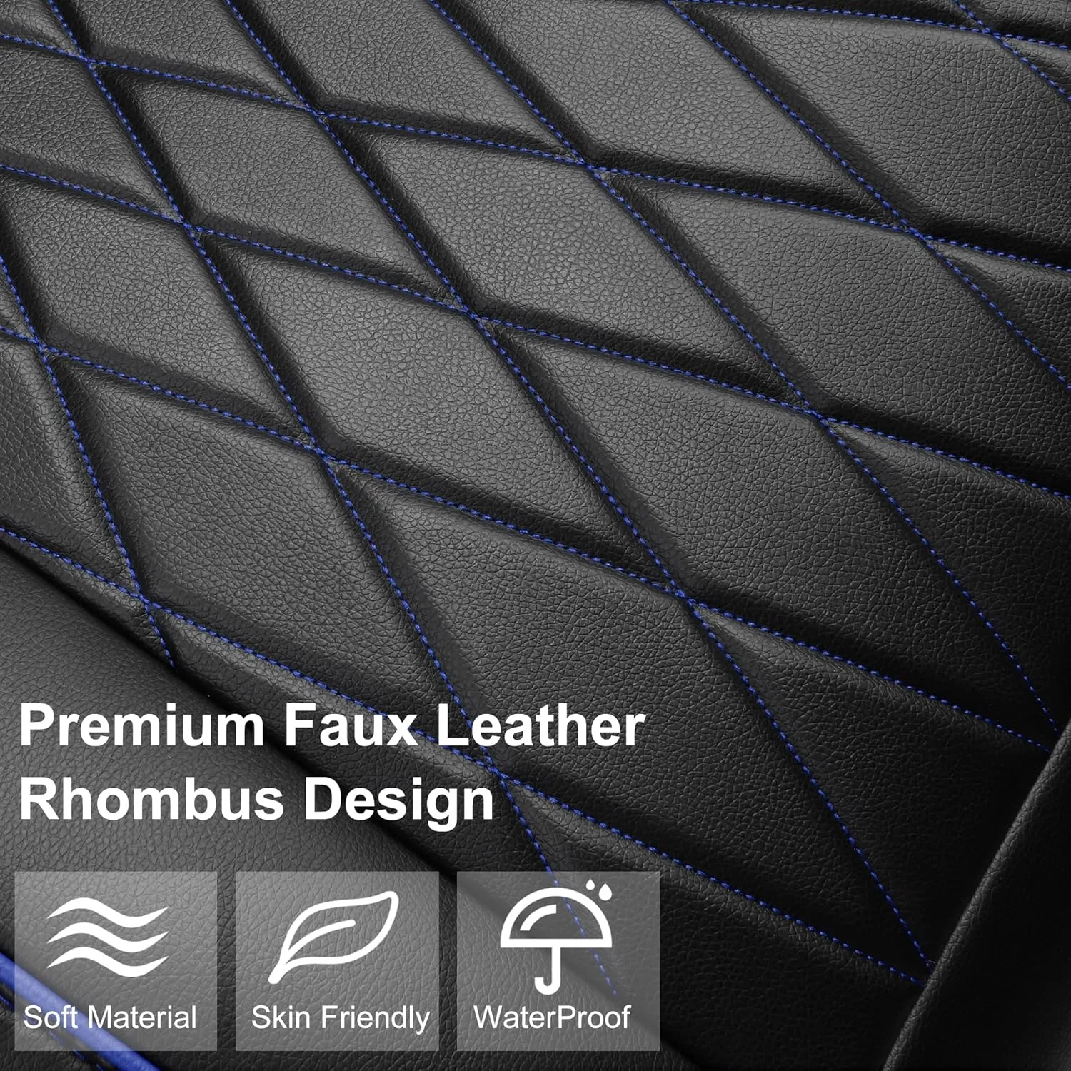 CAR PASS 2 Pack Leather Front Car Seat Covers, Bottom Seat Covers Full Wrapped with Storage Pocket, Anti-Slip PU Seat Protectors,Waterproof Seat Cushion Pad Universal Fit Sedan SUV Truck, Black/Blue