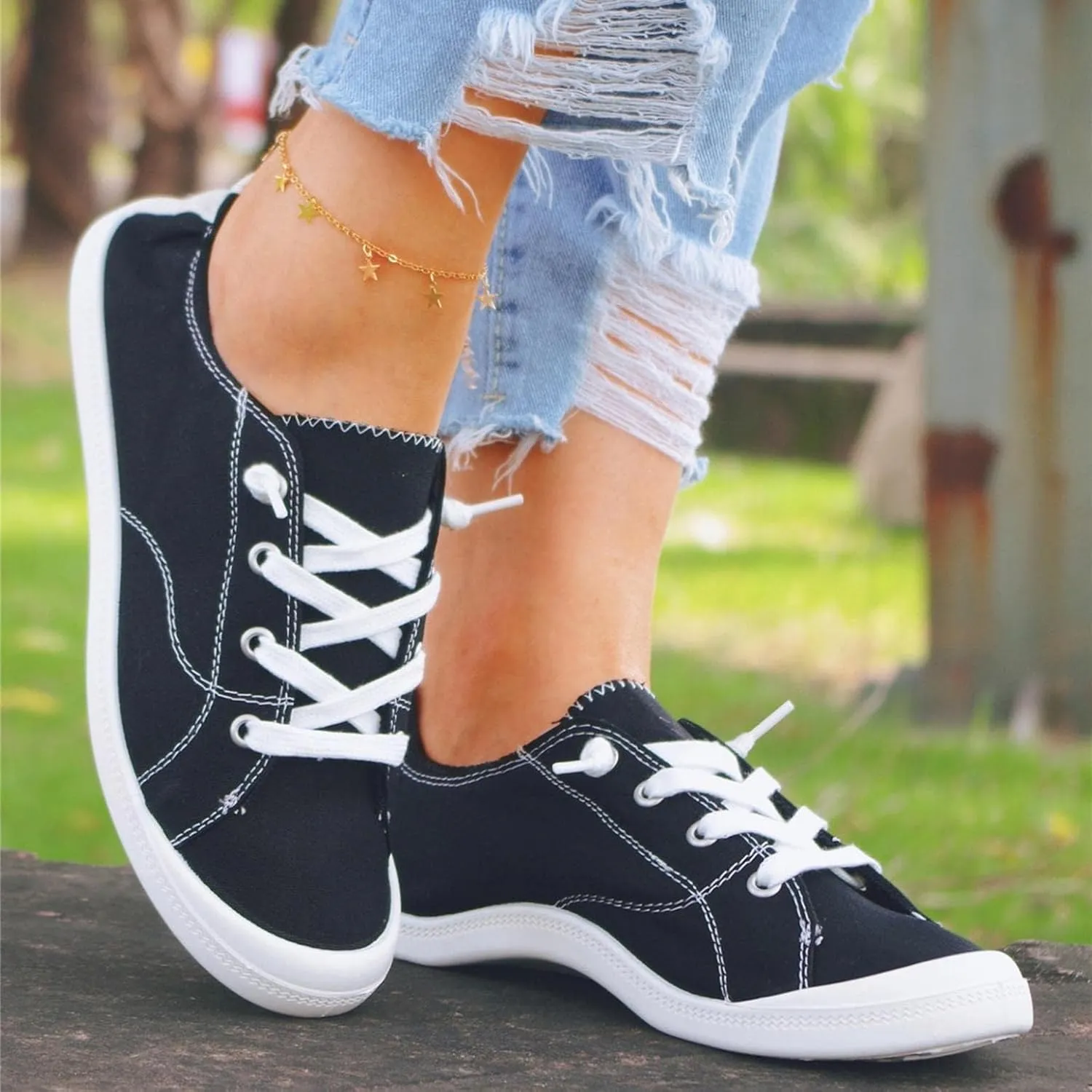 Casual Canvas Shoes Sneakers for Women, Lace up Canvas Sneakers,Lace Up Fashion Comfortable Walking Shoes,Slip On Non Slip Shoes Lace Up Canvas Low Top Shoes