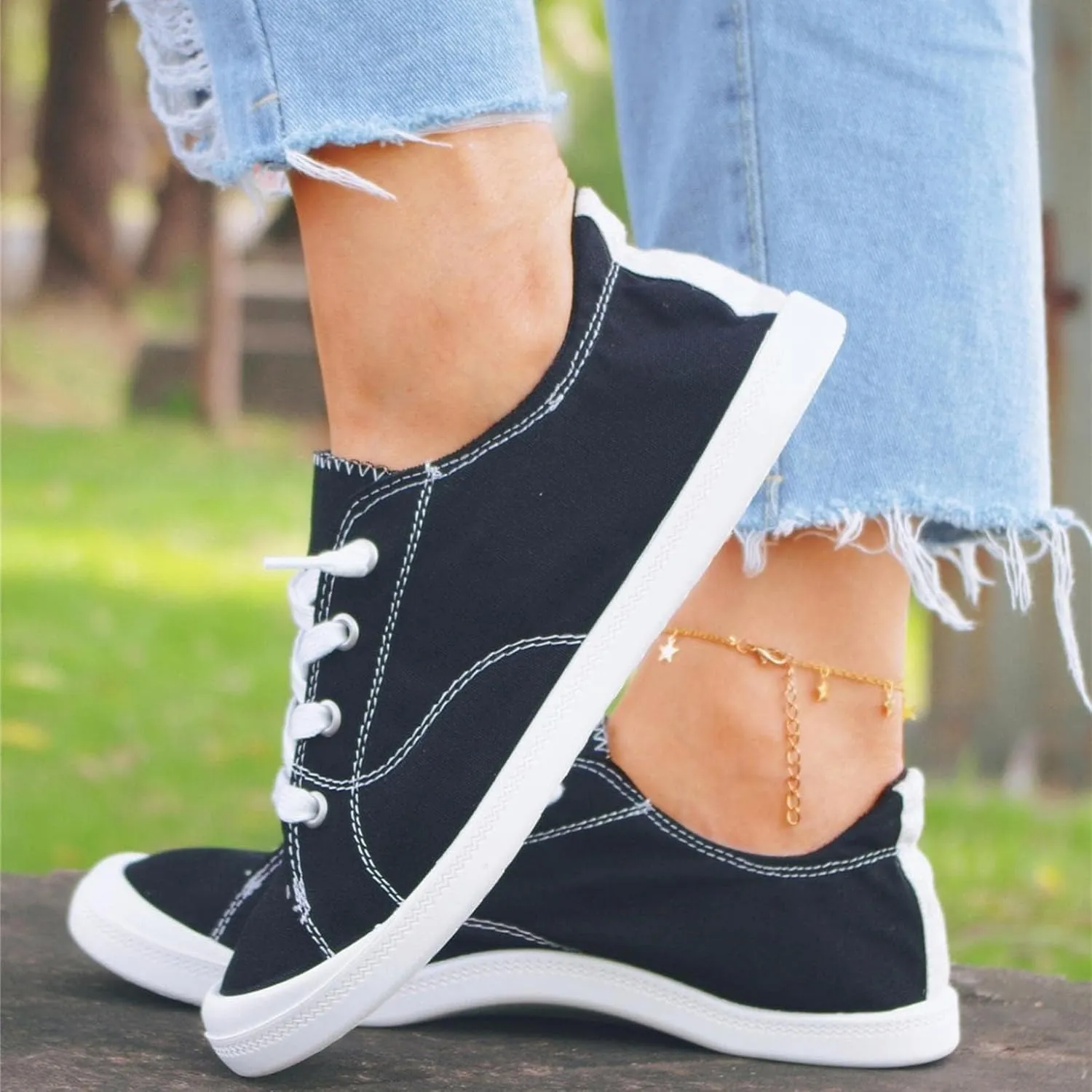Casual Canvas Shoes Sneakers for Women, Lace up Canvas Sneakers,Lace Up Fashion Comfortable Walking Shoes,Slip On Non Slip Shoes Lace Up Canvas Low Top Shoes