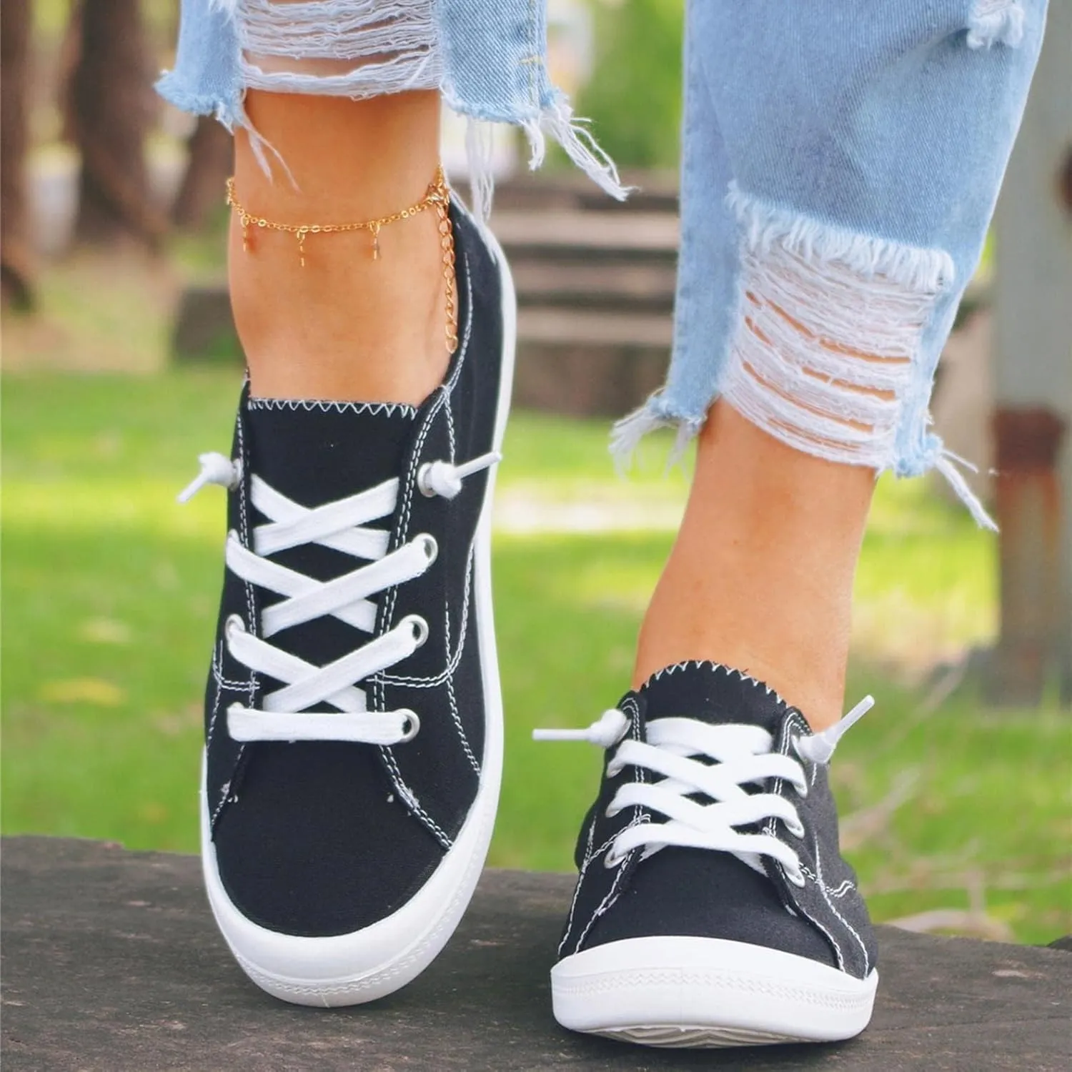 Casual Canvas Shoes Sneakers for Women, Lace up Canvas Sneakers,Lace Up Fashion Comfortable Walking Shoes,Slip On Non Slip Shoes Lace Up Canvas Low Top Shoes