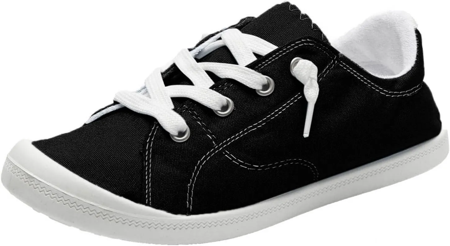 Casual Canvas Shoes Sneakers for Women, Lace up Canvas Sneakers,Lace Up Fashion Comfortable Walking Shoes,Slip On Non Slip Shoes Lace Up Canvas Low Top Shoes