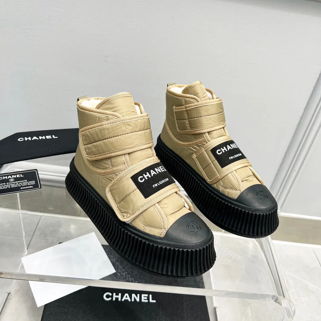 CC High Top Sneaker Thick-Soled Beige Rain Velvet Fabric