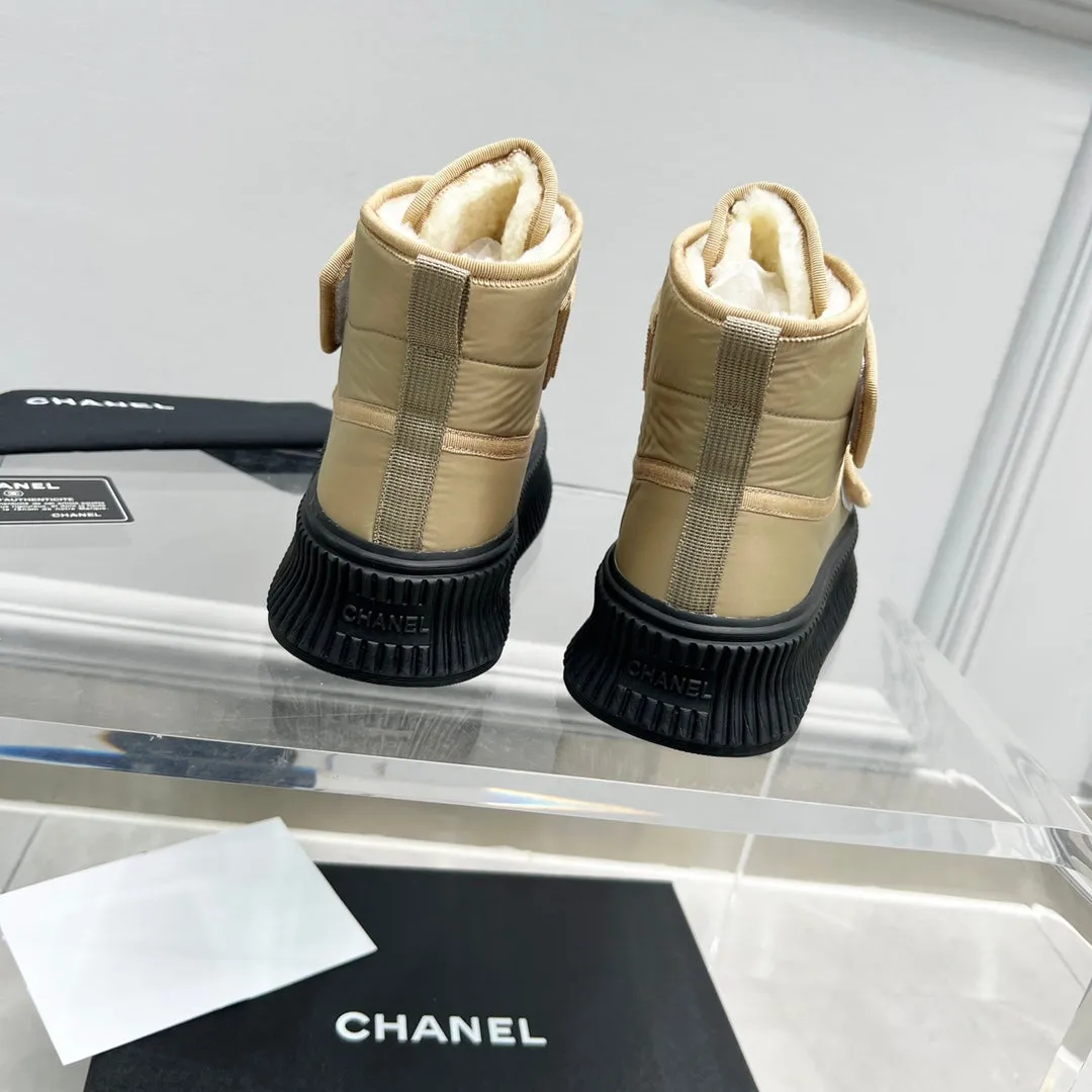 CC High Top Sneaker Thick-Soled Beige Rain Velvet Fabric