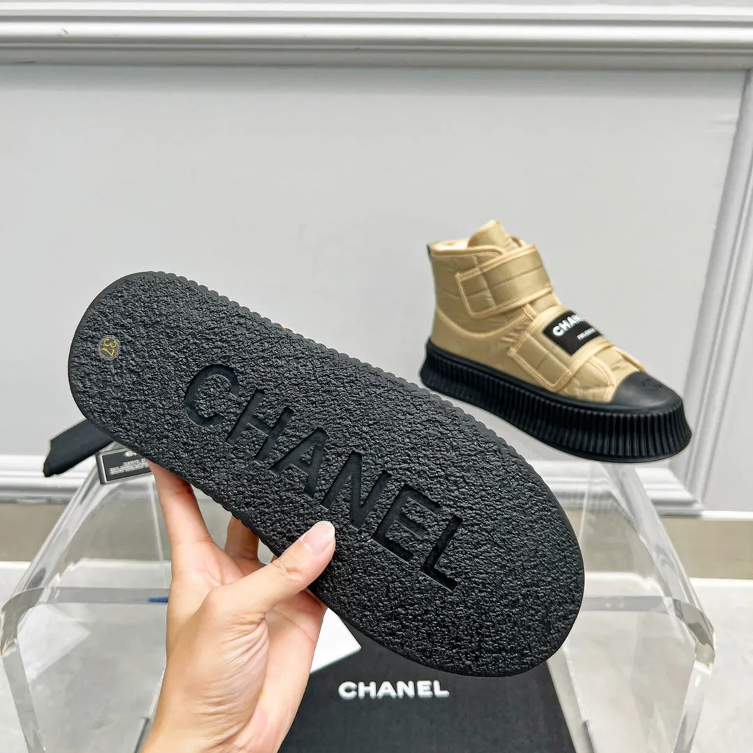 CC High Top Sneaker Thick-Soled Beige Rain Velvet Fabric