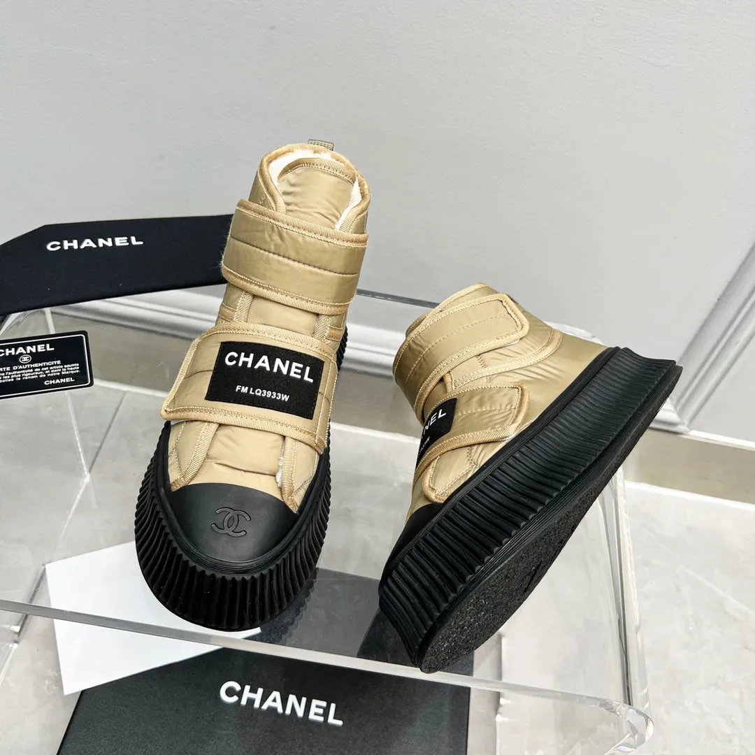 CC High Top Sneaker Thick-Soled Beige Rain Velvet Fabric