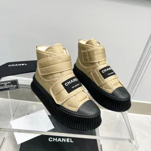 CC High Top Sneaker Thick-Soled Beige Rain Velvet Fabric