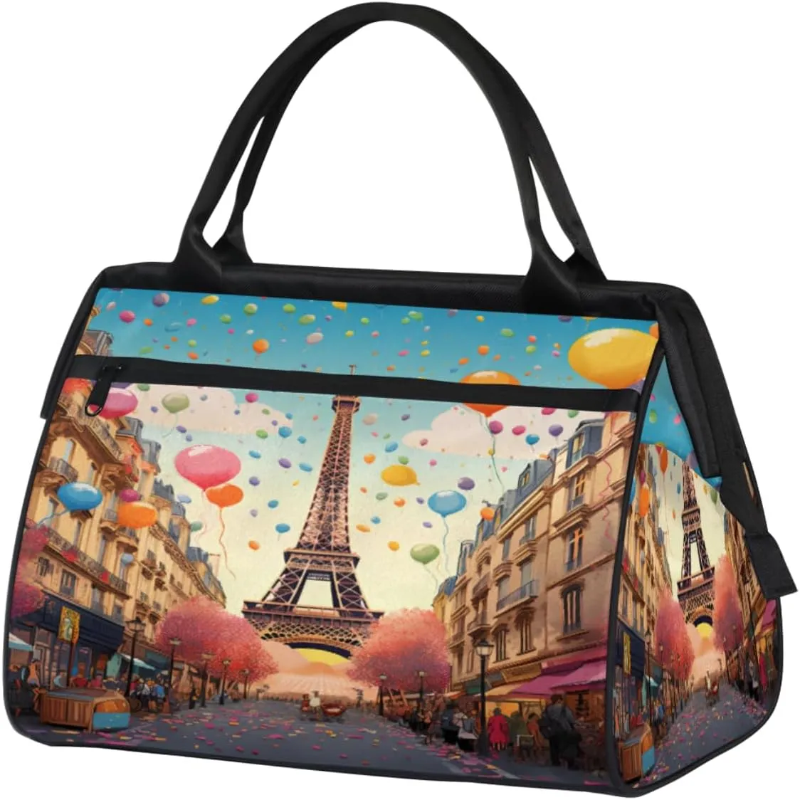 cfpolar Paris Stree Eiffel Tower Balloon Travel Duffel Bag, Waterproof Duffel Bag Weekender Overnight Carry On Bag Lightweight Sport Gym Bag for Men Women