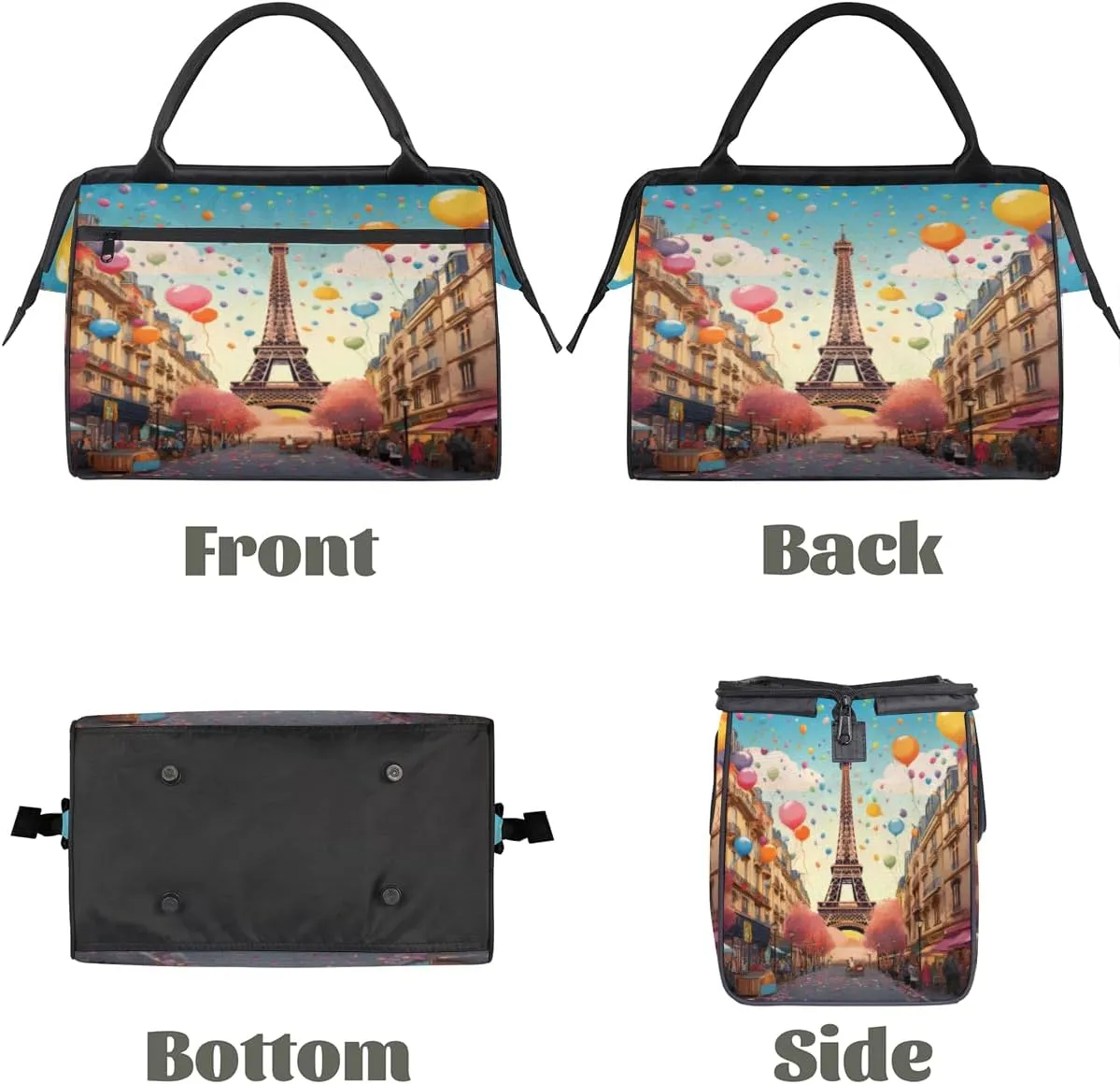cfpolar Paris Stree Eiffel Tower Balloon Travel Duffel Bag, Waterproof Duffel Bag Weekender Overnight Carry On Bag Lightweight Sport Gym Bag for Men Women