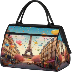 cfpolar Paris Stree Eiffel Tower Balloon Travel Duffel Bag, Waterproof Duffel Bag Weekender Overnight Carry On Bag Lightweight Sport Gym Bag for Men Women