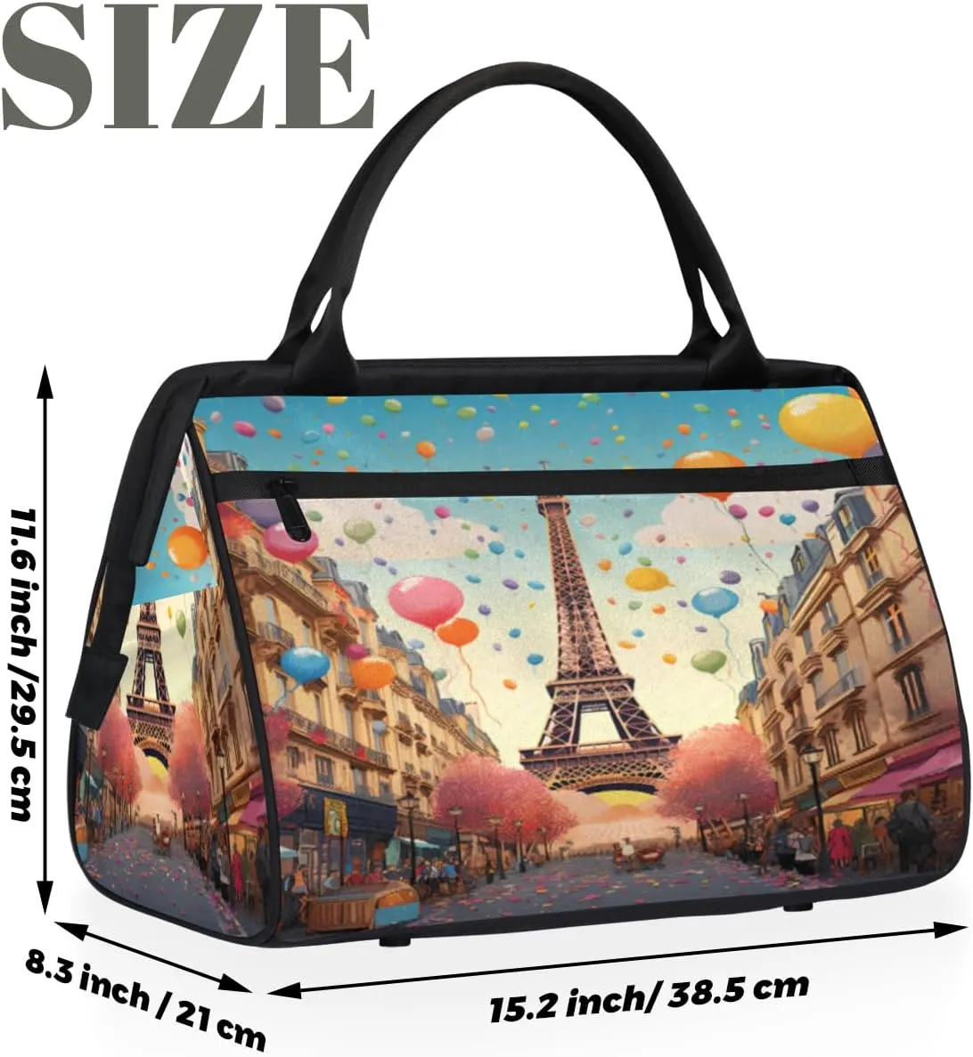 cfpolar Paris Stree Eiffel Tower Balloon Travel Duffel Bag, Waterproof Duffel Bag Weekender Overnight Carry On Bag Lightweight Sport Gym Bag for Men Women