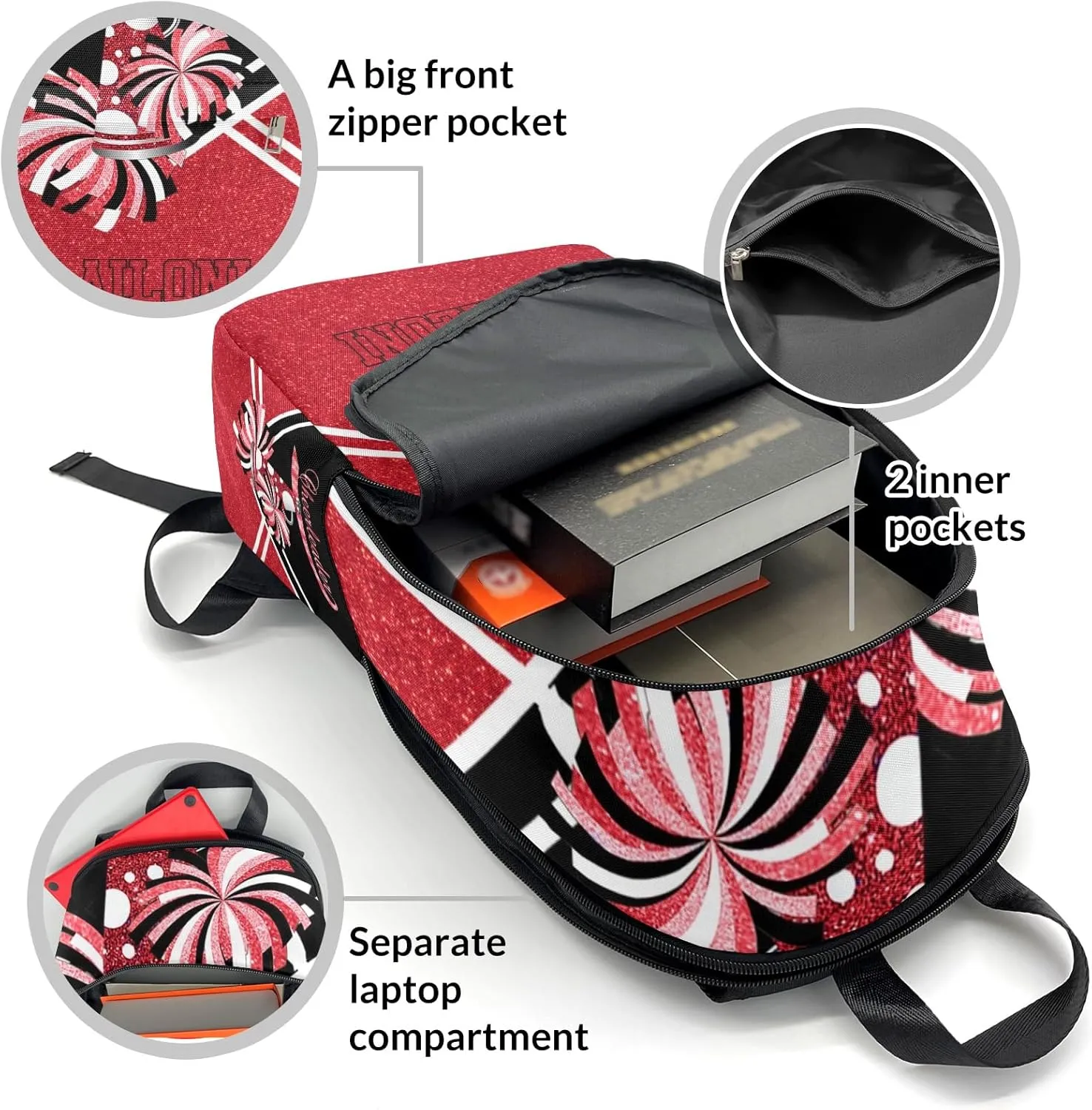 Cheerleader Red Personalized Backpack for Teen Custom Travel Backpack for Boys Girs Bookbag Casual Bag Name Gift, Design 13, EU5566SS