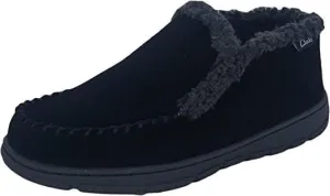 Clarks Men's Suede Leather Sherpa Lined Ankle Bootie Slippers Indoor/Outdoor Slip-Ons - Comfy & Durable Ankle Boots with Plush Lining Padded Insole & Gripp Rubber Outsoles (Black Venetian Boot, 10 W)