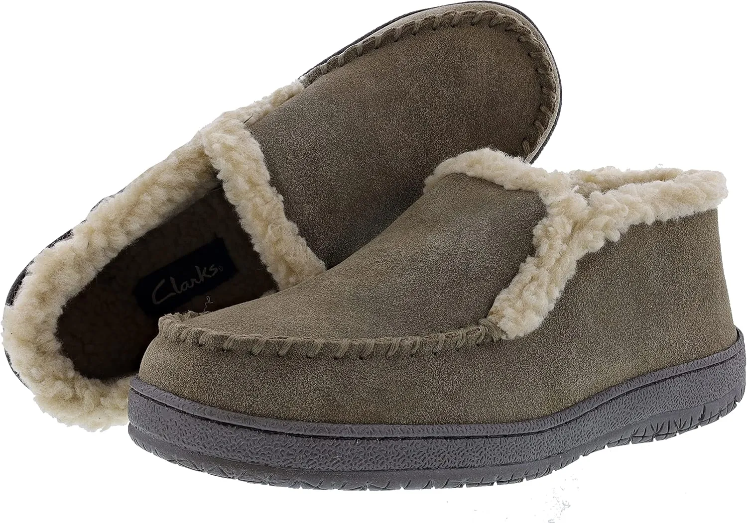 Clarks Men's Suede Leather Sherpa Lined Ankle Bootie Slippers, JMH1952 - Indoor/Outdoor Slip-Ons - Comfy & Durable Ankle Boots with Plush Lining Padded Insole & Gripped Rubber Outsoles