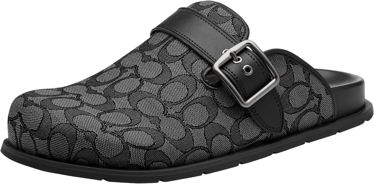 Coach Men's Buckle Clog in Signature Jacquard, Charcoal/Black, 10