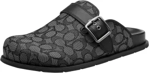 Coach Men's Buckle Clog in Signature Jacquard, Charcoal/Black, 9