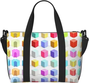 Colorful Cubes Hand-held messenger travel bag, suitable for work, travel, fitness, tourism, women's casual handbag with zipper,