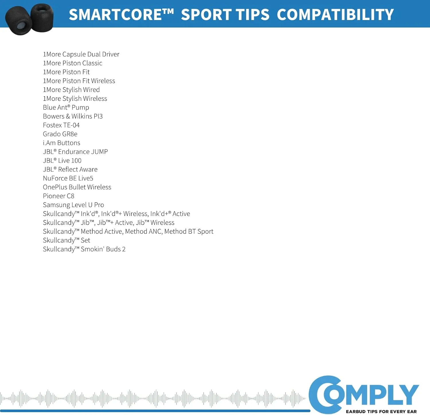 COMPLY SmartCore Sport Pro Premium Universal Memory Foam Noise-Reducing Earbud Tips for Wired Earphones (Medium, 3 Pairs)