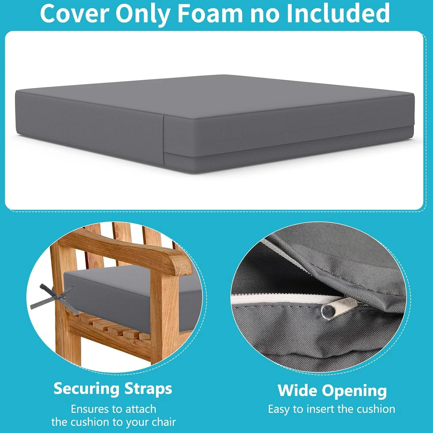 COSHNIBI Patio Cushion Covers 20'' X 18'' X 4'', Waterproof and Fade-Resistant Outdoor Cushion Cover Replacement for Outdoor Slipcovers,Rattan Chair Sofa & Lounge Seat - 4 Pack, Dark Grey(Covers Only)