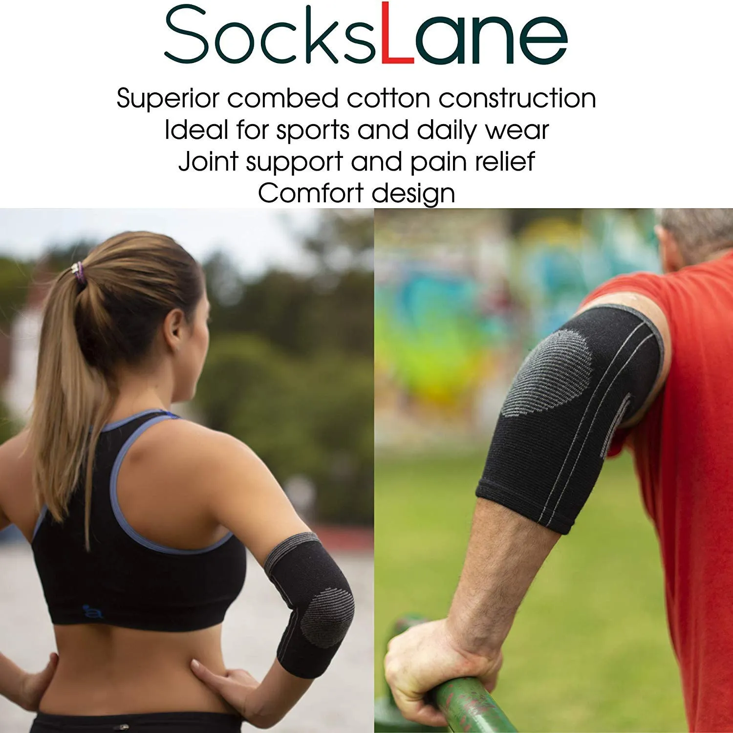 Cotton Compression Elbow Sleeves, 2 Support Braces for Men and Women Tennis, Golf, Joints and Tendons Pain Relief, Arthritis, Tendonitis, Bursitis, Inflammation, Injury Recovery.