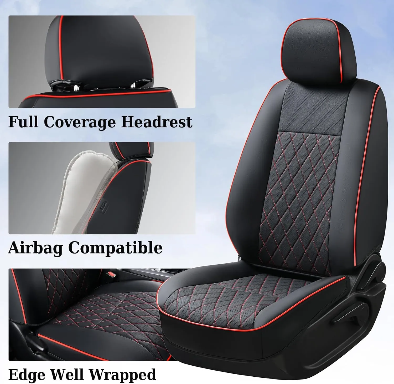 Coverado Leather Seat Covers, Custom Fit for 2005-2023 Toyota Tacoma Double & Crew Cab, SR, SR5, Limited, TRD Sport/Pro/Off Road - Full Set, Red