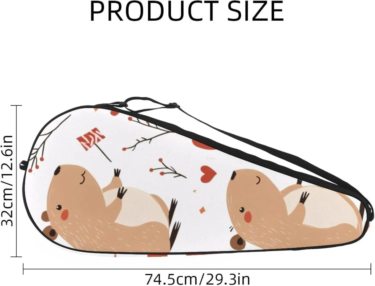 Cute Capybaras Flowers and Strawberries Tennis Racquet Bag Lightweight Racket Carrying Bag for Youth and Adults