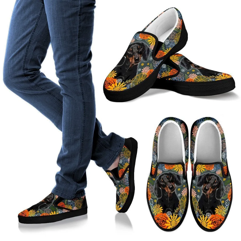 Dachshund Dog Floral Slip Ons Shoes For Dog Mom