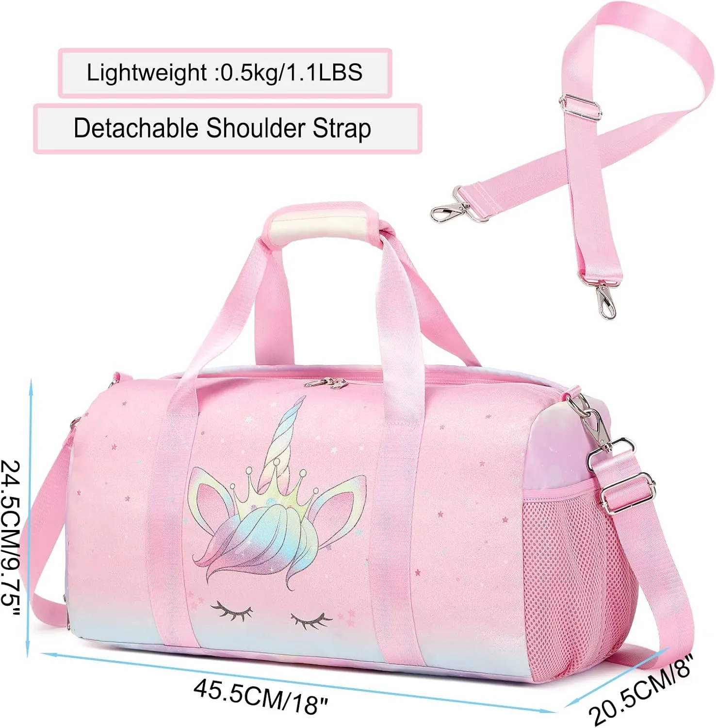Dance Bag for Girls Unicorn Glitter Rainbow Duffle Bag Ballet Bag for Girls Travel Overnight Bag Girls Sports Gym Bag with Shoe Compartment