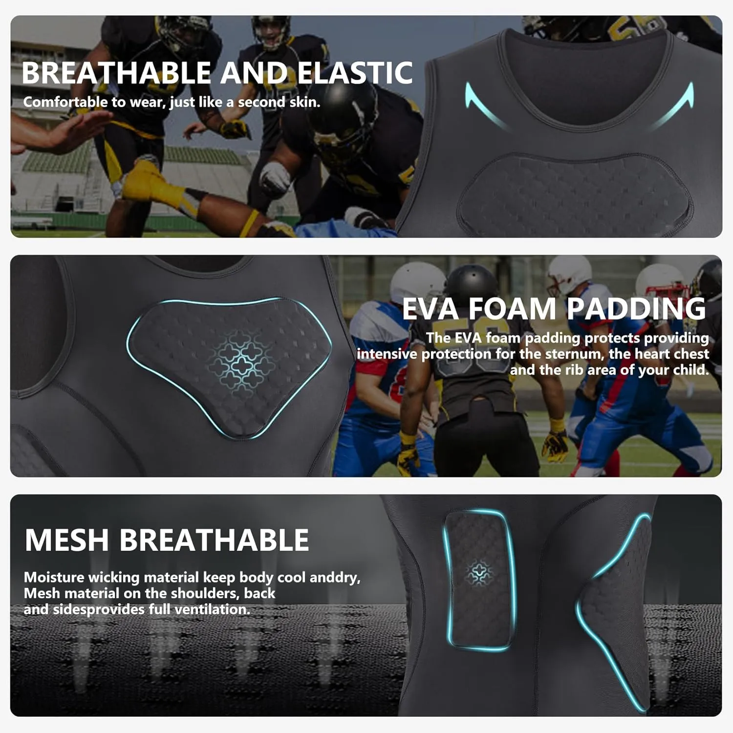 DGXINJUN Men Padded Chest Rib Protector Vest 4-Pads Shirt for Adult Football Baseball Softball Rugby Basketball